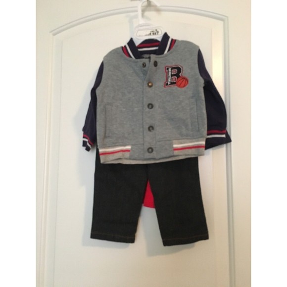 American Hawk 3-Piece Jeans Shirt & Sweat Jacket Set Baby Boys Size 18 M… - Picture 1 of 12